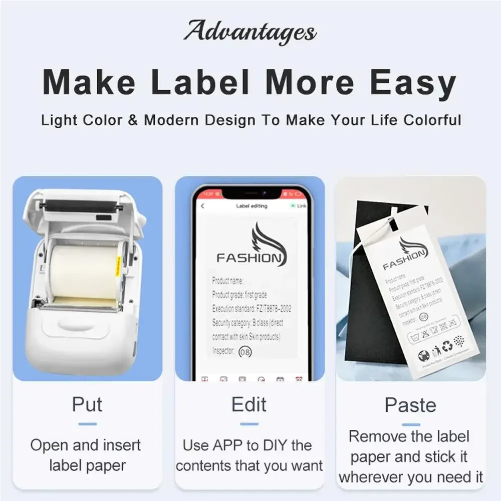 Mini Thermal Label Printer P50 12-57mm Portable Tag Printer Inkless Wireless Labeling Machine Pocket Adheisve Sticker Printer