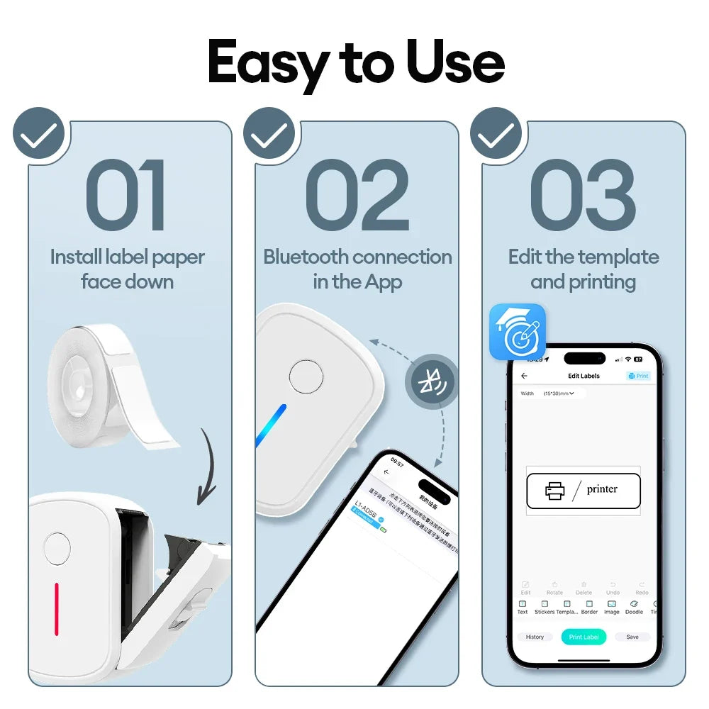Mini Portable Label Printer Bluetooth Inkless Self-adhesive Labels Thermal Printer Sticker Maker Adhesive Mini Labeling Machine