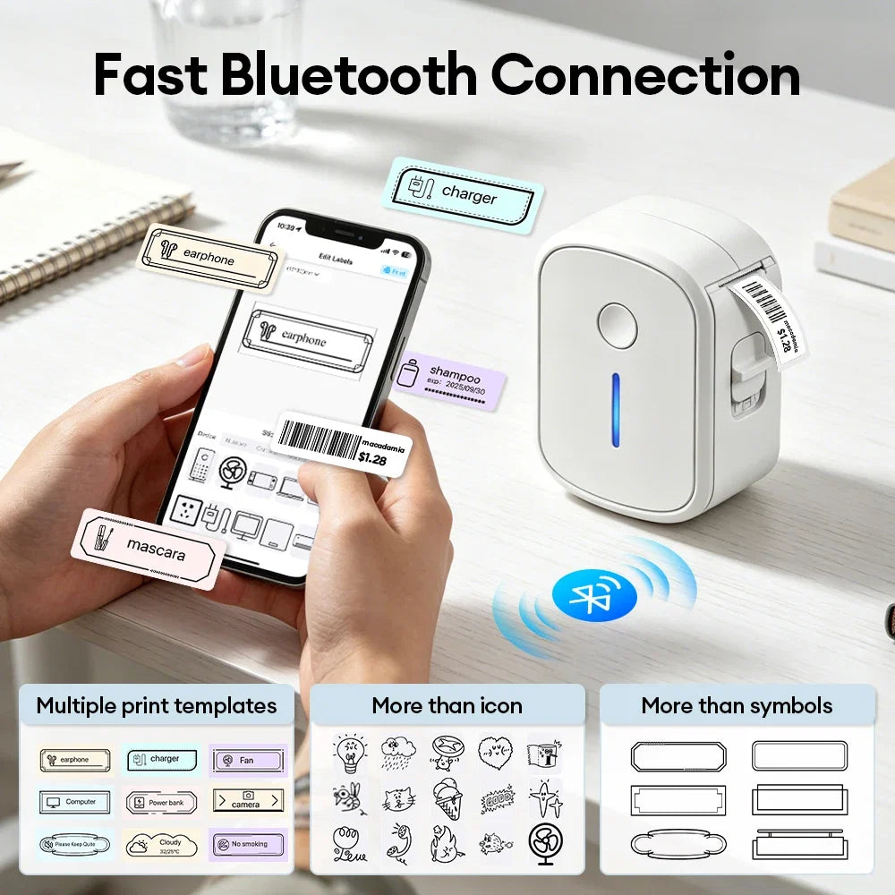 Mini Portable Label Printer Bluetooth Inkless Self-adhesive Labels Thermal Printer Sticker Maker Adhesive Mini Labeling Machine