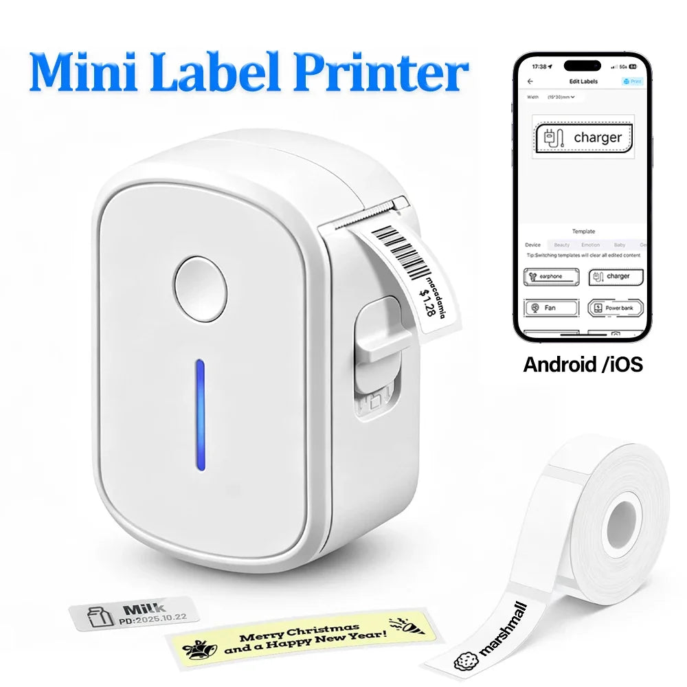 Mini Portable Label Printer Bluetooth Inkless Self-adhesive Labels Thermal Printer Sticker Maker Adhesive Mini Labeling Machine